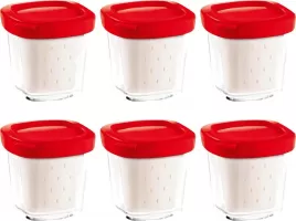 Photo de Lot de 6 pots Seb XF100501 pour yaourtière 140ml avec couvercles (Rouge)