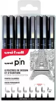 Photo de Lot de 8 feutres techniques Uni-ball PIN ASP011Noir (Pointes variées)