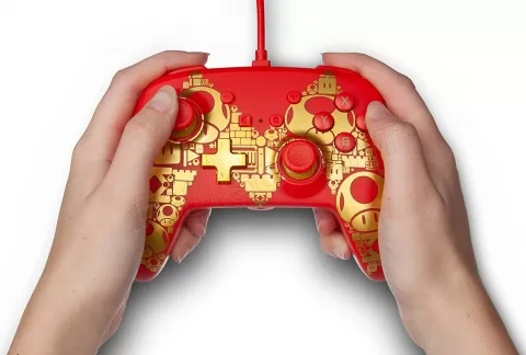 Photo de Manette de jeu filaire PowerA Enhanced Golden M pour Nintendo Switch (Rouge/Or)