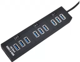 Photo de Mini-Hub Rotatif USB 3.0 MCL 10 ports avec interrupteurs (Noir)