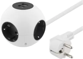 Photo de Multiprise Globe 4 prises Deltaco GT-292 + 2 ports USB-A 1,40m (Blanc)