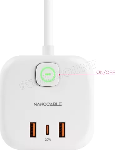 Photo de Multiprise Nanocable GaN  x 3 prises + x 2 USB-A + x 1 USB-C 20w (Blanc)