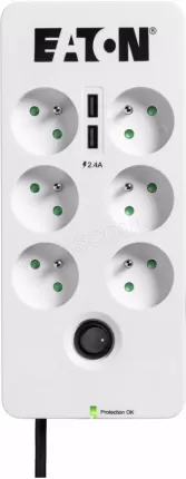 Photo de Multiprise Surtension Eaton Protection Box 6 prises + USB (Blanc)
