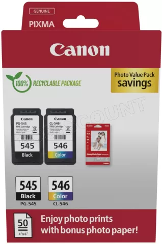 Pack De 2 Cartouches D'encre Canon PG-545 (noir) Et CL-546 (couleur), Originales