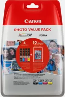 Photo de Pack 4 cartouches d'encre Canon CLI-551 (Couleurs + Noir) + 50 feuilles photo 10x15cm