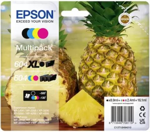 Photo de Pack 4 Cartouches d'encre Epson Ananas 604/604 XL (Noir XL + Couleurs)