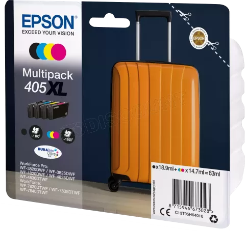 Photo de Pack 4 cartouches d'encre Epson DuraBrite Ultra Valise 405 XL (Noir + Couleurs)