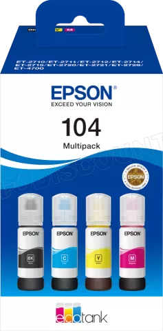 Photo de Pack 4 Cartouches d'encre Epson EcoTank 104 (Noir + Couleurs)