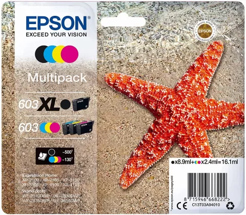 Photo de Pack 4 cartouches d'encre Epson Etoile de mer 603 (Noir XL + Couleurs)