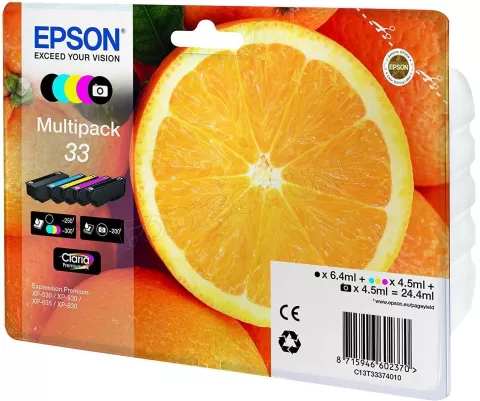 Photo de Pack 5 cartouches d'encre Epson Orange T3337 (Noir + Couleurs + Noir photo)