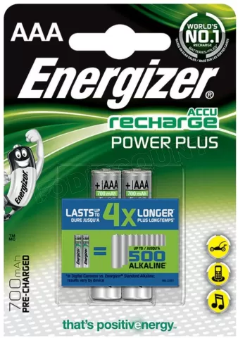 Photo de Pack blister de 2 piles rechargeables Energizer Power Plus type AAA 1,2V - 700 mAh (R06)