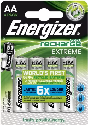 Photo de Pack blister de 4 piles rechargeables Energizer Extreme type AA  1,2V - 2300mAh (LR06)