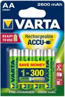 Photo de Pack blister de 4 piles rechargeables Varta type AA 1,2V - 2600 mAh (R06)