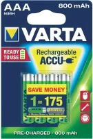 Photo de Pack blister de 4 piles rechargeables Varta type AAA 1,2V - 800 mAh (R03)