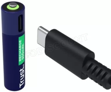 Photo de Pack de 2 piles rechargeables par USB-C Trust type AAA - 500mAh (LR03)
