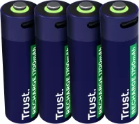 Photo de Pack de 4 piles rechargeables par USB-C Trust type AA - 1700 mAh - Cable recharge inclus (R06)