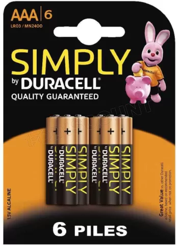 Pack de 6 piles Alcaline Duracell Simply type AAA 1,5V (R03) à