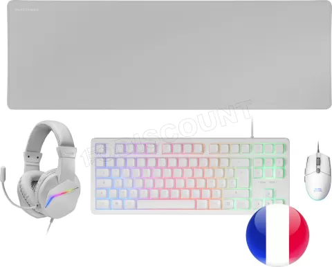 Photo de Pack Gamer 4en1 (Clavier/Souris/Casque/Tapis) Mars Gaming MCP-RGB3 (Blanc)