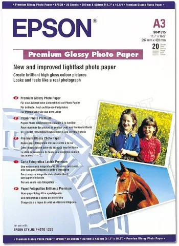 Photo de Papier Photo Epson Premium Glacé 255g/m² - 20 feuilles A3