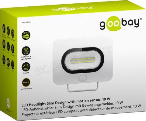 Photo de Projecteur LED extérieur Goobay 10W 800lm avec détecteur de mouvement (Blanc)