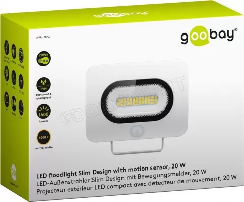 Photo de Projecteur LED extérieur Goobay 20W 1600lm avec détecteur de mouvement (Blanc)