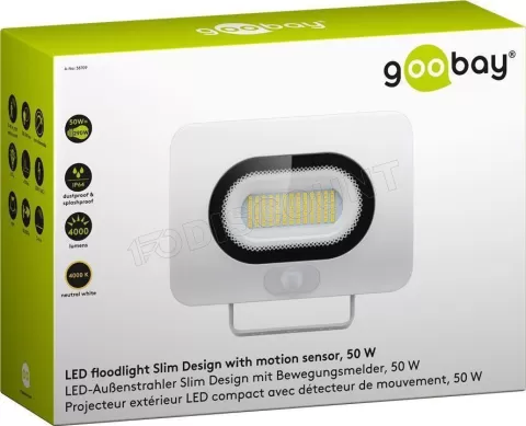 Projecteur LED extérieur Goobay 50W 4000lm avec détecteur de