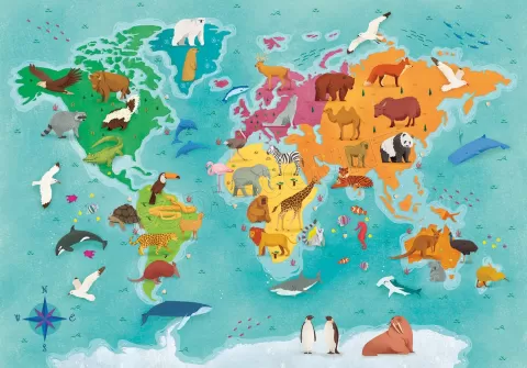 Photo de Puzzle Clementoni - Carte du Monde Animaux (250 pièces)