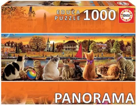 Photo de Puzzle Educa - Panorama : Chats sur le quai (1000 pièces)