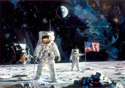 Photo de Puzzle Educa - Premier Homme sur la lune de Robert Mc Call (1000 pièces)