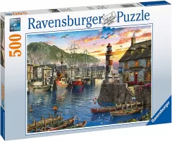 Photo de Puzzle Ravensburger - Lever du jour au port (500 pièces)