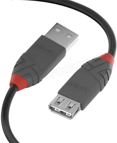 Photo de Rallonge USB 2.0 Lindy - 5m M/F (Gris/Rouge)