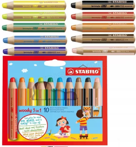 Crayons de couleurs 3 en 1 WOODY - 10 couleurs - Crayons de