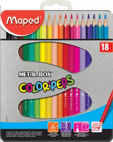 Photo de Set de 18 Crayons de couleur triangulaire Maped Color'Peps Metal Box (Coloris Variés)