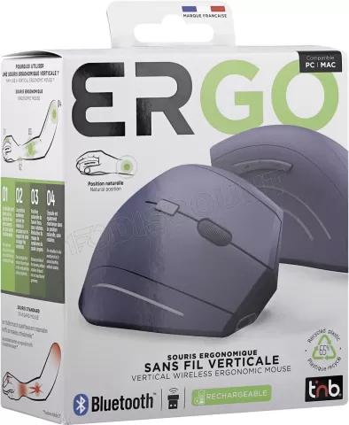 Photo de Souris sans fil Bluetooth ergonomique T'nB Ergo verticale pour droitier (Bleu)