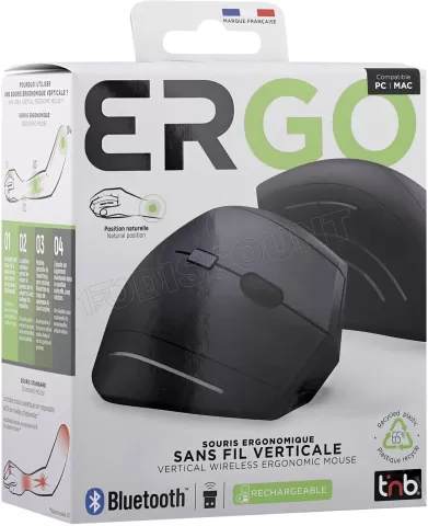 Photo de Souris sans fil Bluetooth ergonomique T'nB Ergo verticale pour droitier (Noir)