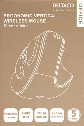 Photo de Souris sans fil ergonomique Deltaco Office Silent Clicks 320 pour droitier (Noir)
