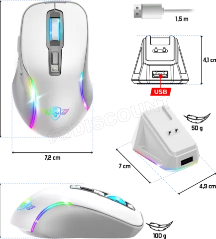 Photo de Souris sans fil Spirit of Gamer Elite M50 RGB (Blanc)