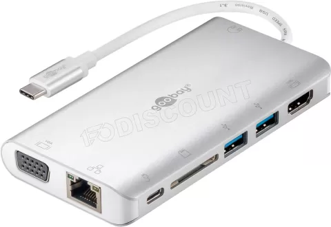 Photo de Station d'accueil portable USB-C 3.0 Goobay Multiport Premium (Argent)