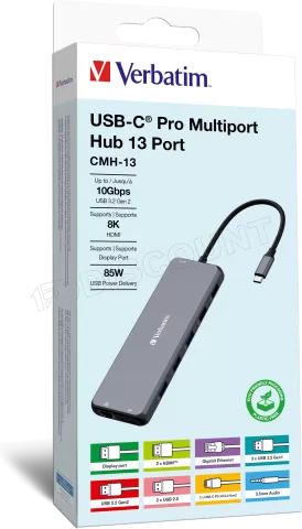 Photo de Station d'accueil portable USB-C 3.2 Verbatim Hub Pro Multiports 13 (Gris)