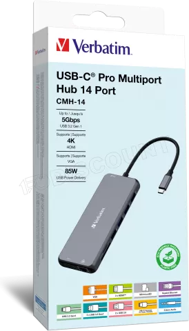 Photo de Station d'accueil portable USB-C 3.2 Verbatim Hub Pro Multiports 14 (Gris)