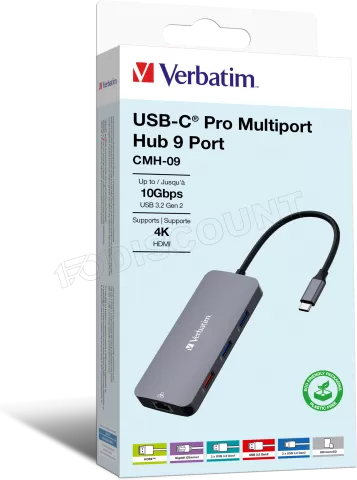 Photo de Station d'accueil portable USB-C 3.2 Verbatim Hub Pro Multiports 9 (Gris)