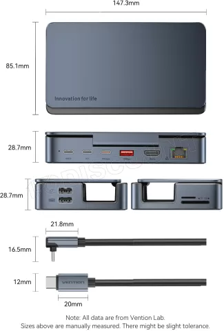 Photo de Station d'accueil portable USB-C Vention Gaming 9en1 (Noir)