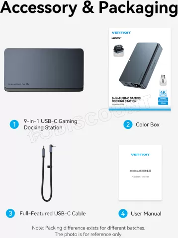 Photo de Station d'accueil portable USB-C Vention Gaming 9en1 (Noir)