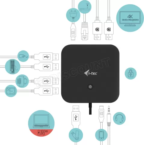 Photo de Station d'accueil USB-C I-Tec Dual Display Docking Station avec alimentation 100W (Noir)