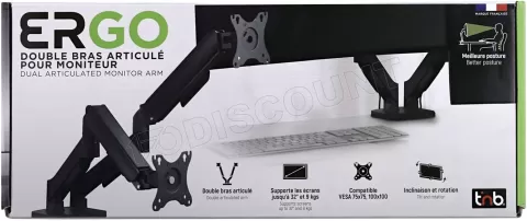Photo de Support double-écran à fixer T'nB Ergo Meca Dual 17"-32" (9kg max) (Noir)