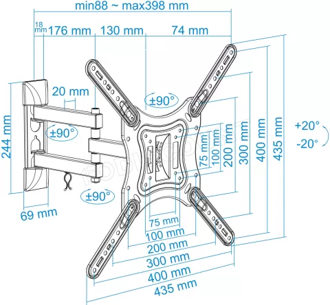 Photo de Support mural pour écran Tooq LP6055TN 23"-55" (30kg max) (Noir)