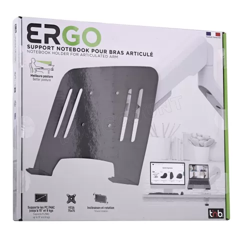 Photo de Support pour ordinateur portable T'nB Ergo sur bras articulé (Noir)