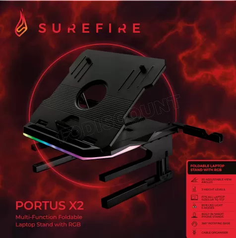 Photo de Support ventilé Verbatim SureFire Portus X2 RGB 17"max (Noir)