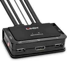 Photo de Switch KVM Lindy 2 voies DisplayPort + USB 2.0 + Jack 3,5mm (Noir)