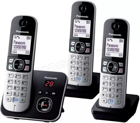 Photo de Téléphone fixe sans fil Panasonic KT-TG6823 avec répondeur - 3 combinés(Noir)